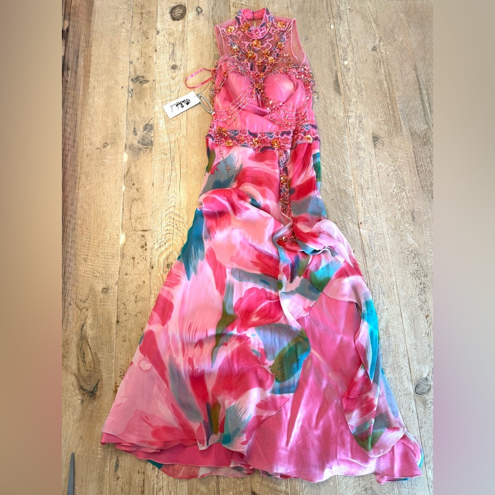 NWT Vintage 1990’s Mike Benet Pink Floral Beaded Gown